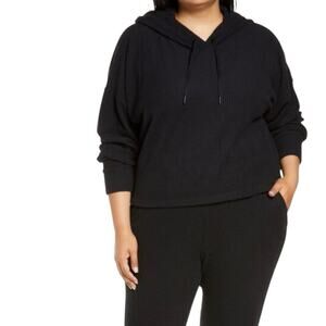 Zella Sloane Cozy Ribbed Black Hoodie Women's Plus Size 3X Cropped Athleisure